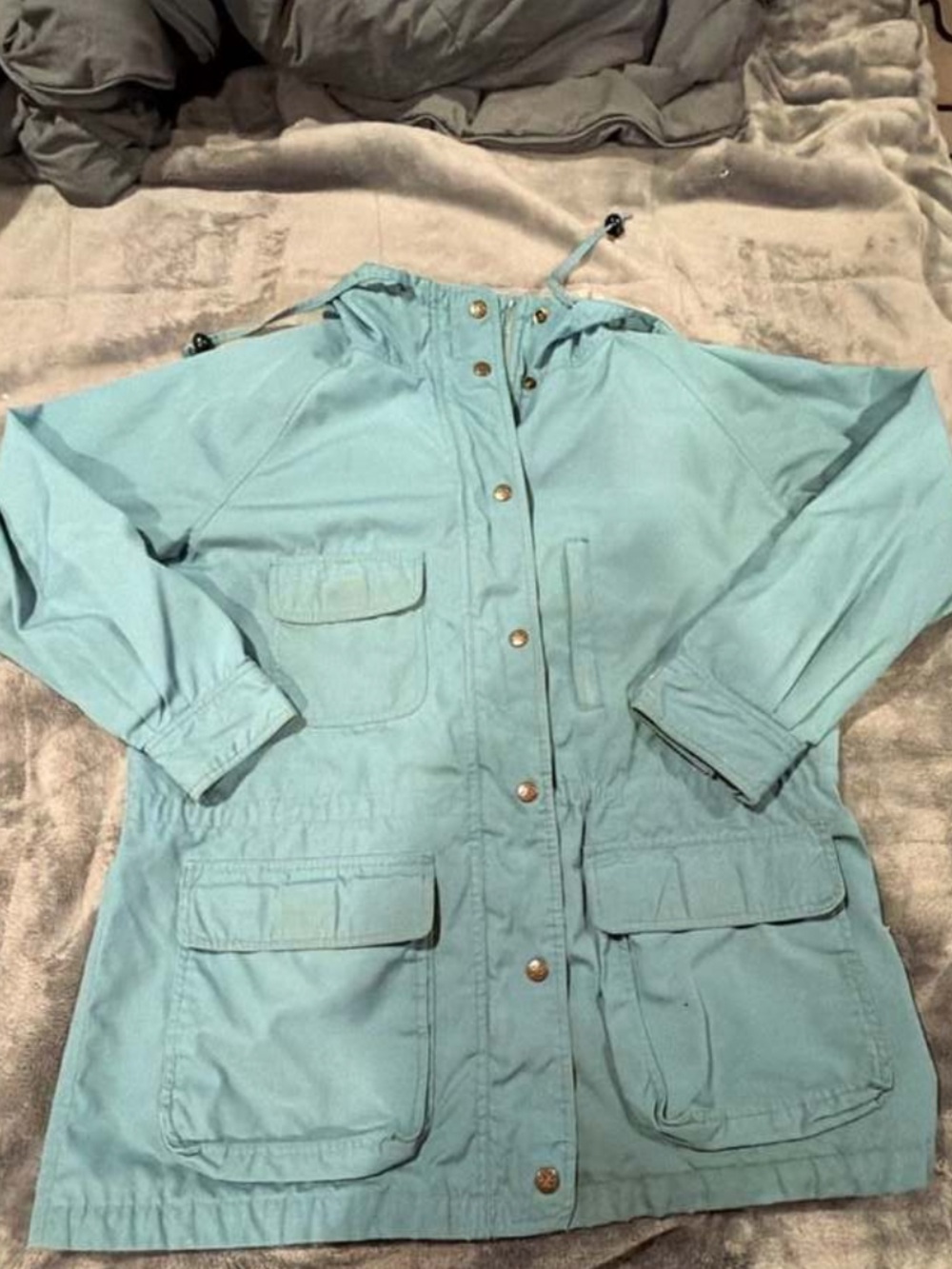 Vintage Eddie Bauer Women's L Hooded Field Jacket Utility Coat Blue